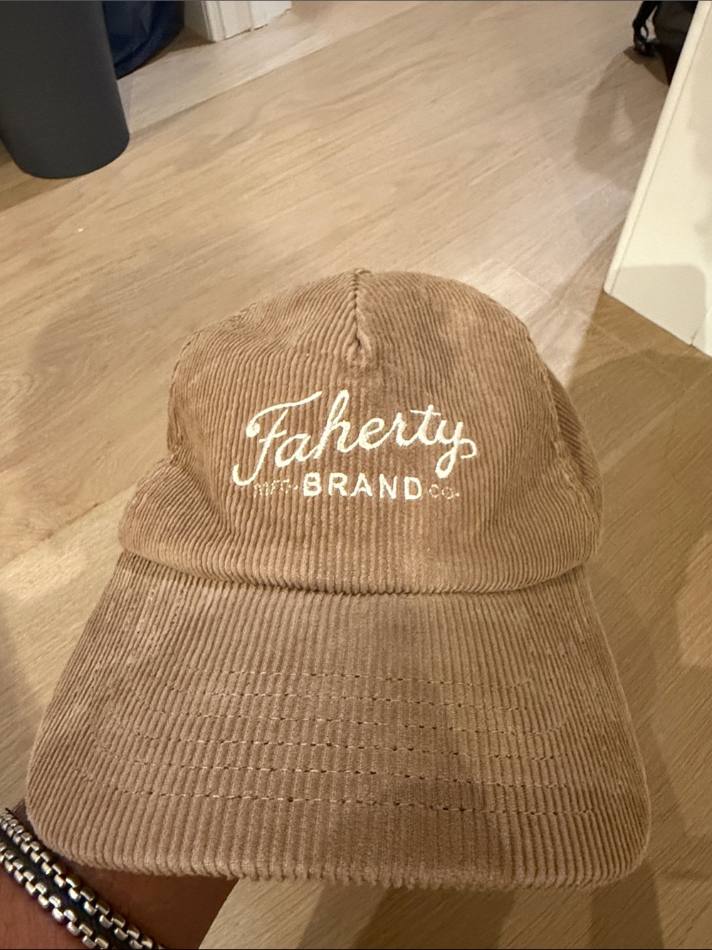 Faherty Corduroy Cap in Light Brown with White Logo